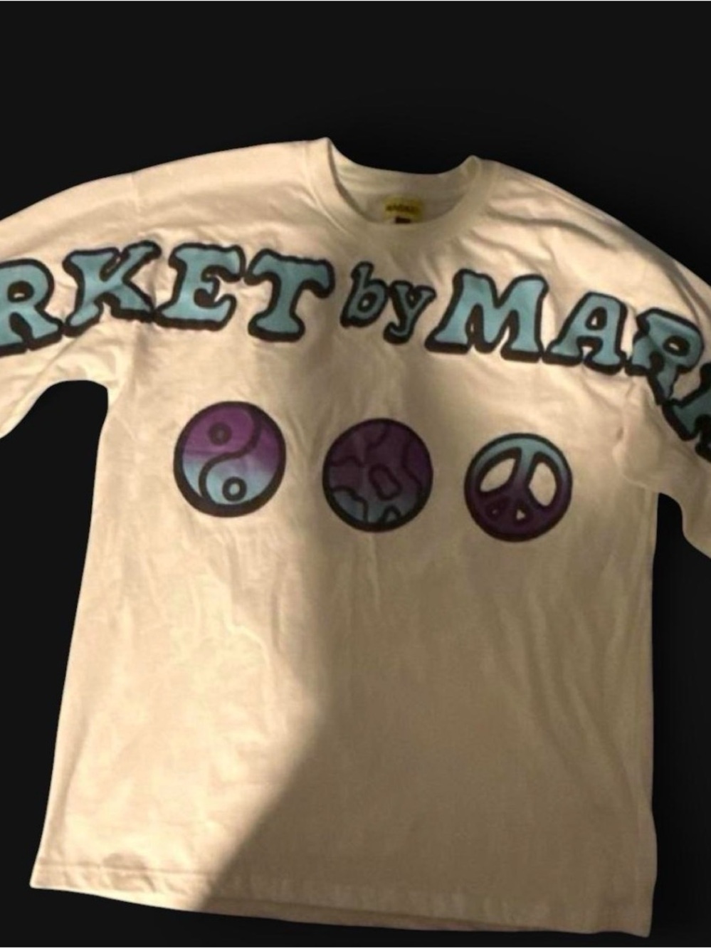 Market Long Sleeve Graphic Tee in White with Blue & Purple Prints